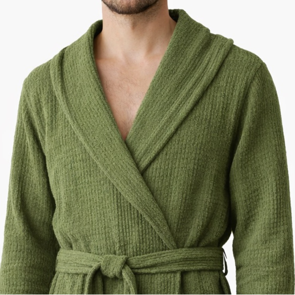 Forest Linen Like-New Men’s Waffle Knit Robe L/XL - Picture 3 of 14